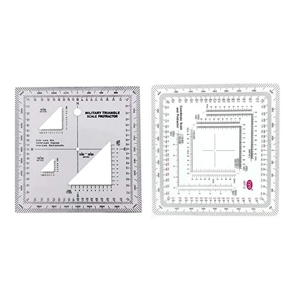Gotical Military UTM/MGRS Coordinate Scale Map Reading and Land Navigation Topographical Map Scale, Protractor and Grid Coordinate Reader Pairs with Compass and Pace Counter Beads