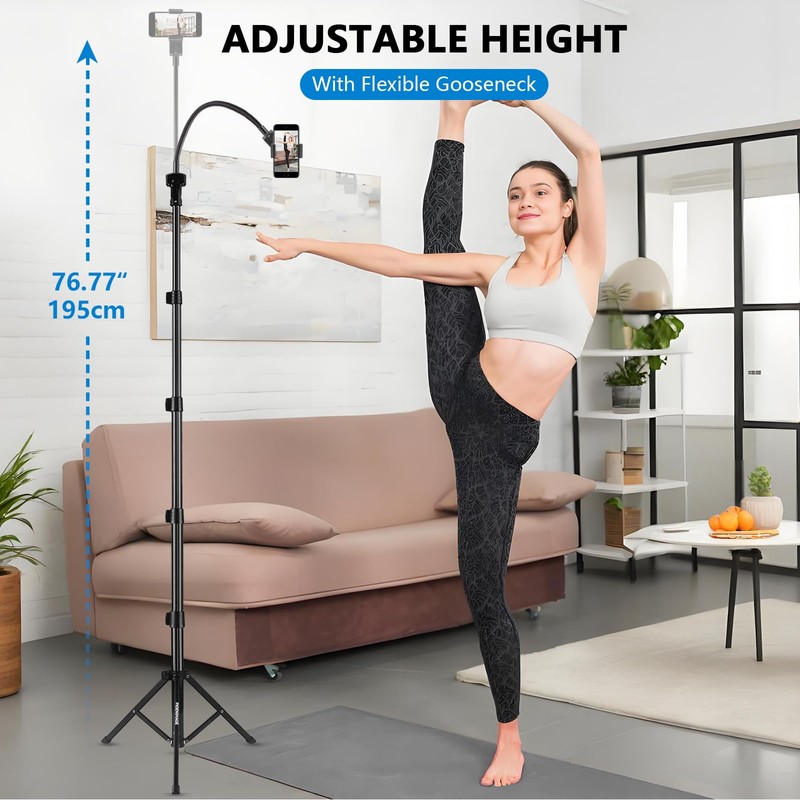 PIOENIMAGE 61" Phone Tripod Stand with 15.7" Flexible Gooseneck and
