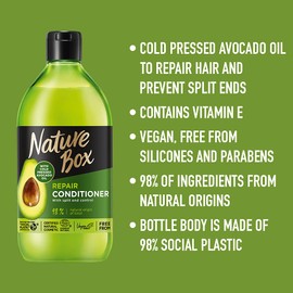 Nature Box Repair Conditioner (385ml), Natural Hair Conditioner, Enriched with Cold-Pressed Avocado Oil, Repairs Hair and Smooths Split Ends, Vegan Formula