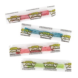 Sour Punch Twists Straw Twists Bulk Pack | 200 Individually Wrapped Candy Sticks in Reusable Plastic Tub | Chewy Sour Candy Variety Pack in 4 Assorted Flavors, Assorted,Blue