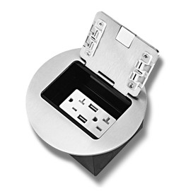 KYHSHJ Recessed Circular Floor Socket Kit with 2 * 20A Receptacle，4.8A*2 USB-A Ports ，Corrosive Resistant Hardware,Silver