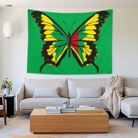 Buyidec Butterfly Jamaica Flag Tapestry Wall Hanging Art Deco Tapestries for Bedroom Living Room Dorm