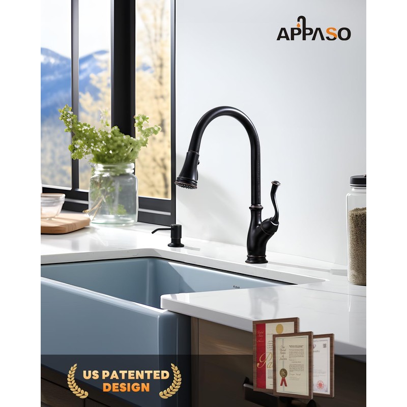 APPASO Oil Rubbed Bronze Kitchen Faucet with Soap Dispenser, Stainless