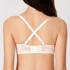 DOBREVA Women's No Padding Strapless Lace Bra Underwire Multiway See-Through Rose White 38C