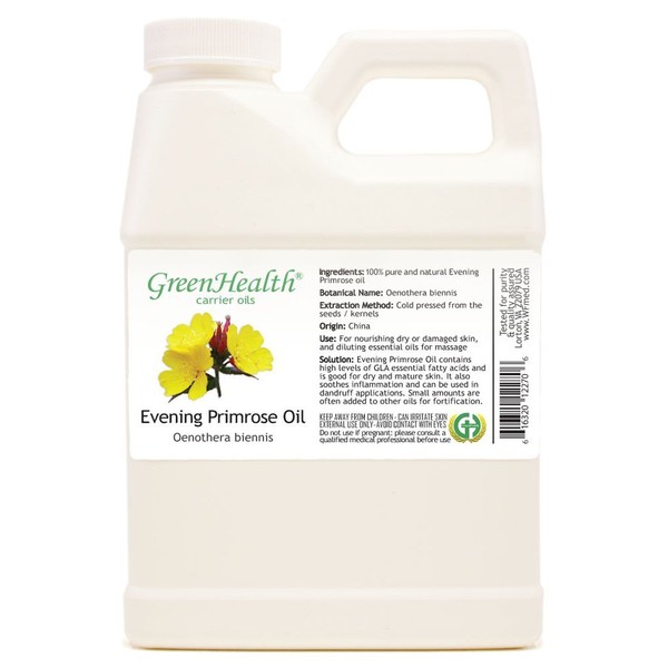 Evening Primrose – 16 fl oz (473 ml) Plastic Jug w/Cap – 100% Pure Carrier Oil – GreenHealth