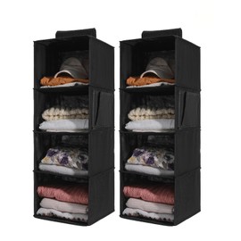YRCBEHFU 2 Packs Hanging Closet Organizer Storage, 4-Shelf Hanging Shelves for Closet, Closet Clothes Organizer and Storage with Side Pocket, Black