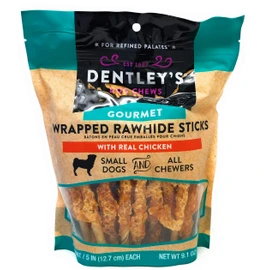 Dentley's Gourmet Wrapped Rawhide Sticks Dog Treats - Chicken 40 Count Per Pack