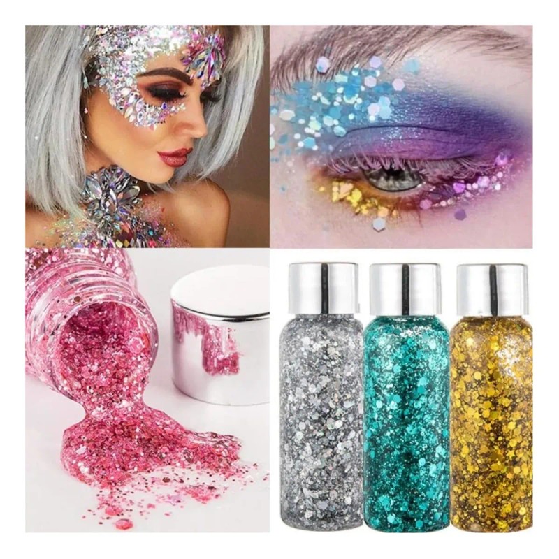 Body Glitter Maquillaje Cabello Cuerpo Brillos Colores 1pz F