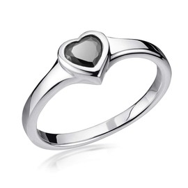 MATERIA by Matthias Wagner Women's Ring Heart Silver 925 Black – Silver Ring Engagement Ring Rhodium-Plated, Sterling Silver, Cubic Zirconia