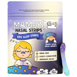 Mama's Nasal Strips for Kids, Hypoallergenic & Soft, Safe for Kids Nose Strips, Immediate Relief for Breathing and Sleeping | Easy to Use, Drug Free, and Non Toxic (48 Count (Pack of 1))