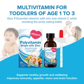 ALLMOM'S Allmom's Choice Polyvitamin Drops with Zinc, 1-3 Years, 9 Essential Vitamins (Vitamin A, B Complex, C, D3) and Mineral of Zinc, which are often lacking in a Children's Diet. Great Taste in Easy-To-Take Liquid Form, 50-Day Supply