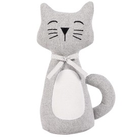 CERAYOU Cute Animals Decorative Door Stoppers, Soft Durable Fabric Weighted Interior Wall Protector for Home & Office, Anti Collision Heavy Duty Compact Floor Decor Book Stopper, Grey White Cat