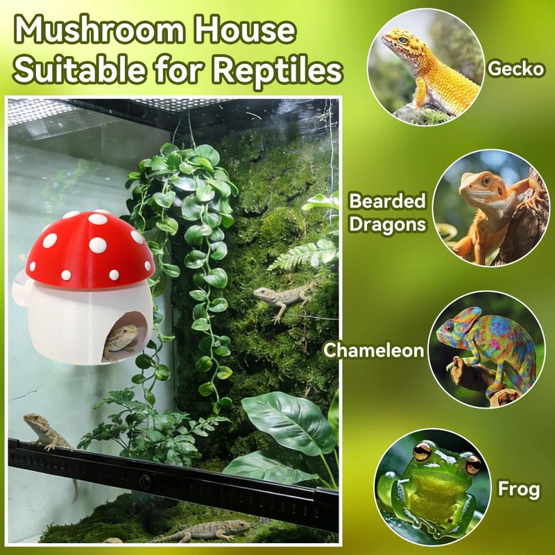3D Red Mushroom House Reptile Hides and Caves, Reptile Hideout