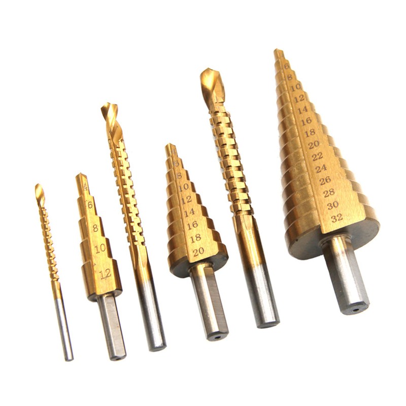 Step Drill Bit Set Ti Coating Metal Straight Flute Hole
