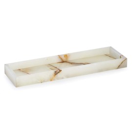 Bey-Berk International Green Onyx Marble Bath Tray, White & Tan