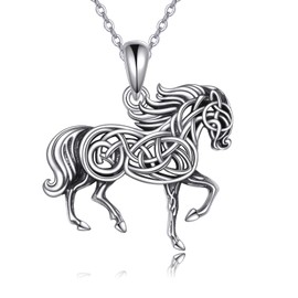 VENACOLY Horse Necklace 925 Sterling Silver Celtic Knot Horse Pendant Necklace Animal Jewellery Birthday Gifts for Women Mum, Sterling Silver
