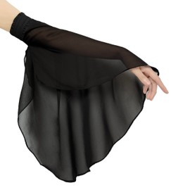 BRYCTSISEN Women Chiffon Bell Flare Sleeves Arm Cover Gloves Victorian Long Tulle Opera Pageant Gloves for Wedding Costume (Black1)