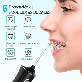Irrigador Bucal Water Flosser, Irrigador Dental Portátil y Recargable USB, Limpieza Dental Oral Inalámbrico con 4 Puntas de Chorro, IPX7 Impermeable, 4 Modos, 300ML para Hogar Viajes