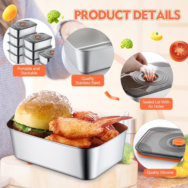 Layhit 16 Sets 34oz Stainless Steel Food Storage Containers with