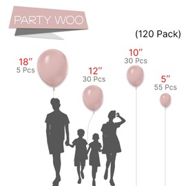PartyWoo Boho Pink Balloons, 120 pcs Cavern Pink Balloons Different Sizes Pack of 18 Inch 12 Inch 10 Inch 5 Inch Dusty Pink Balloons for Balloon Garland or Balloon Arch as Party Decorations, Pink-F54