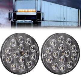 Biqing 2PCS Round Side Marker Light Hi/Lo/Flashing 3 Modes,14LED Emergency Warning Lights 12V 24V Side Signal Light Flashing Strobe Light Indicators for Truck Trailer Caravan Van(Amber)