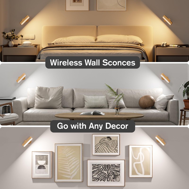 Hensam Battery Operated Wall Sconces, Wireless LED Wall Sconce Set
