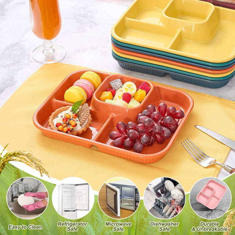 Pinkunn 8 Pcs 10'' Divided Plates Unbreakable Wheat Straw Dinnerware