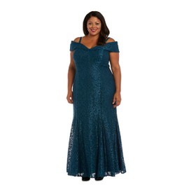 R&M Richards womens Lace Off the Shoulder Gown Special Occasion Dress, Peacock, 16 Plus