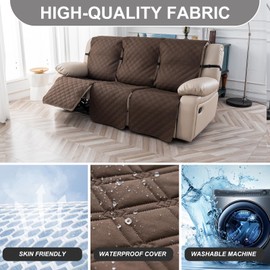 YUEANG 3 Seater Recliner Chair Covers 100% Waterproof Recliner Cover,Non-Slip Recliner Chair Cover Sofa Slipcover,Washable Couch with Elastic Straps Protector for Kids, Dogs, Pets Chocolate