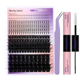 Lash Clusters Multi-type Mixed DIY Eyelash Extension Kit Individual Lashes with 7D Spike Fans Bottom Lashes 100D+200D Clusters Lash Bond and Seal Tweezers Suitable for Beginners Use at Home (12-18 MM)