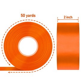 Showin 2 Inch Double Face Satin Ribbon Orange, 50Yards Craft Fabric Ribbon for Gift Wrapping, Floral Bouquets, Wedding Decoration