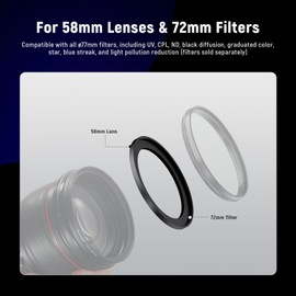 NEEWER 58-72mm Step Up Ring Adapter (2 Pack) with Cleaning Cloth, Ultra Slim Aluminum Alloy Lens Filter Adapter Ring for 58mm Camera Lens to Use 72mm Filter
