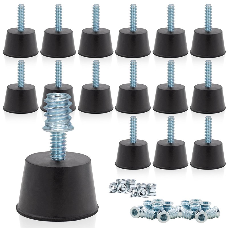 Adjustable 1/4" Rubber Threaded Furniture Levelers - 16 Pack |