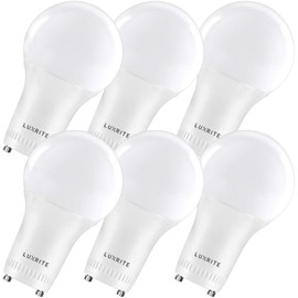 Luxrite A19 LED GU24 Light Bulb, 60W Equivalent, 3000K Soft White, Enclosed Fixture Rated, 800 Lumens, Dimmable Twist Lock Light Bulbs, Damp Rated, UL Listed, GU24 Base (6 Pack)