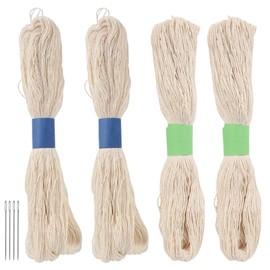4pcs Sashiko Thread Jumbo Skein Sashiko Kit Sashiko Skein with Four Sashiko Needles Total Length 524.93 Yards Natural Plant Dyed Sashiko Cotton Embroidery Thread Sashiko Kit Supplies 100% Cotton