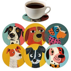 Monattrod Wood Coasters Set of 6 - Handcrafted Drink Coaster Thick Heat-Resistant for Office, Bar, Farmhouse - Cute Dog Drink Cup Coasters for Table Protection