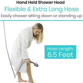 Vive Hand Held Shower Head with Long Hose - Detachable 2 in 1 Universal High Pressure Handheld Adapter - Chrome Finish with Large Waterfall Rainfall (‎Chrome)