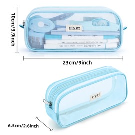 KALIDI Grid Mesh Pencil Case Pen Bag Clear Case Marker Pouch Multifonction Organizer Box Transparent case Makeup Bag Office College School Gift for adults Teen Girl Boy