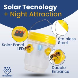 TriskelBlue Solar Wasp Traps Outdoor Hanging 3 Pack Reusable Catcher with LED Light for Yellow Jackets Hornets Bees Flies Patio Porch Garden Backyard