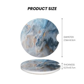 Absorbent Car Coasters 2 Pack for Cup Holders, 2.56" Ceramic Stone & Non-Scratch Cork Base Drink Coasters Cupholder Blue Marble