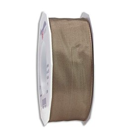 Präsent - Lyon Wired Taffeta Ribbon Taupe 40 mm Width, 25 m Length