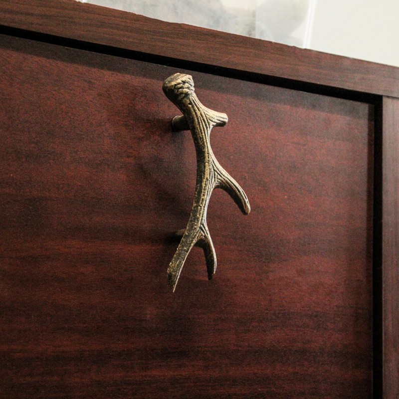 Zeckos Antique Bronze Finish Cast Iron Deer Antler Drawer Pull