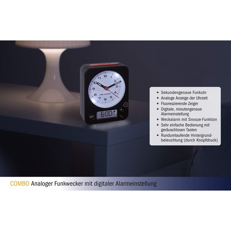 TFA-Dostmann Combo TFA 60.1511 Wireless Alarm Clock, 9 x 4