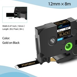 POPOBUY TZ TZe 12mm 0.47 inch Laminated Black Tape Compatible for Brother P Touch TZ334 TZ-334 TZe-334 TZe334 Label Tape for Brother PT-D400VP D600 E550W E800W Label Maker, 5 Pack Gold on Black
