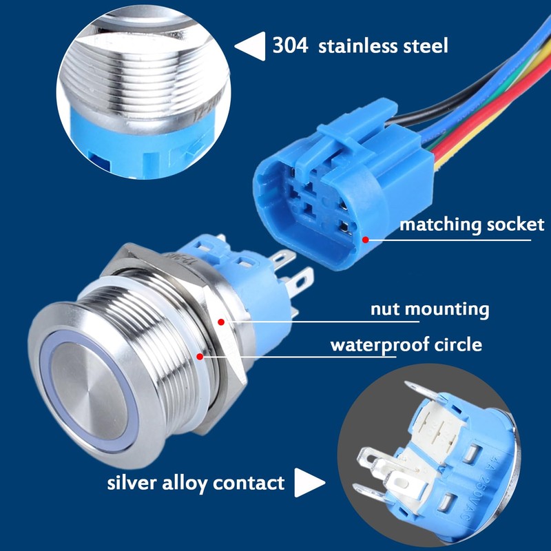 DMWD 1Pc 22mm Momentary Metal Push Button Switch 12V 24V