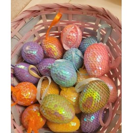 Easter Eggs Multicolored Sequins Sequined Ornaments (18) Count ~ 3 Each Color