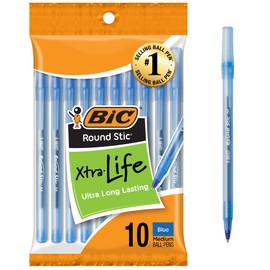BIC Bolgrafos redondos Stic, color azul, punta media, paquete de 10 unidades                                                                          