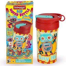 Total my Style 17oz Robot Kids Water Bottle, Toddler Spout Cover and Carry Handle Design Lid Leak Proof BPA free Cup for Boys Ages 3+ Dishwasher Safe for Sports School Travel with Silicon Straw