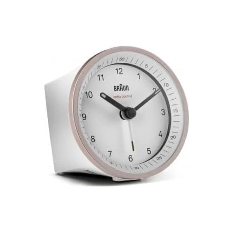 Braun BC07PW-DCF Radio-Controlled Alarm Clock in White/Pink with Crescendo Alarm,