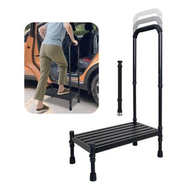 Car Step Stool with Handle for Elderly, Medical Handicap Step Stools with Handrail, Seniors Bed Steps for High Beds, Heavy Duty Metal Stepping Stool with Safety Step Platform, Vehicle Step Up Assist